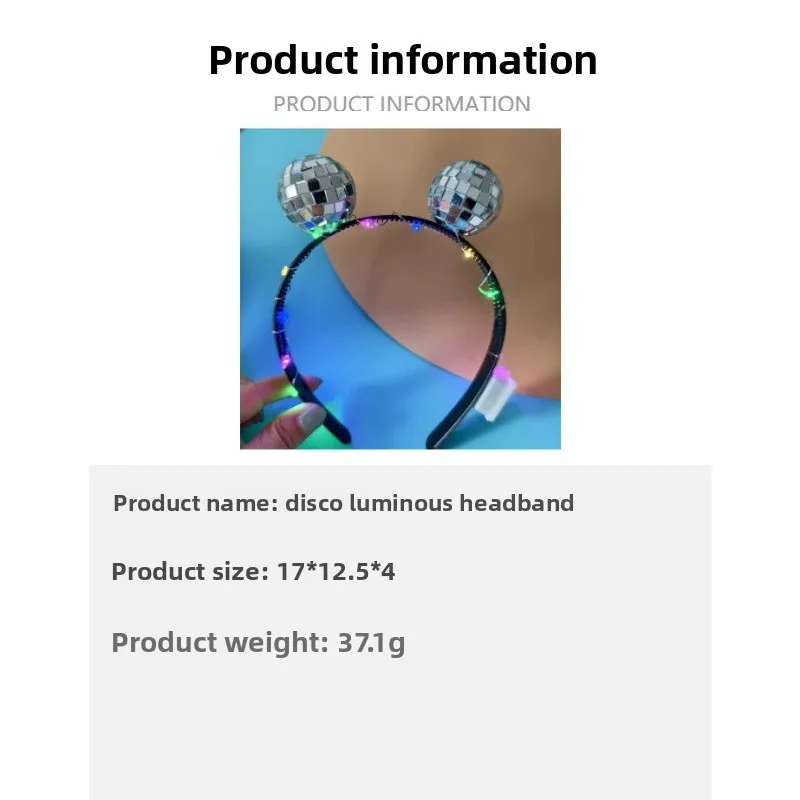 Silver Mirror Ball LED Luminous Headband Shiny Decorative Headwear Party Stage Performance Holiday Gathering Cosplay Costume