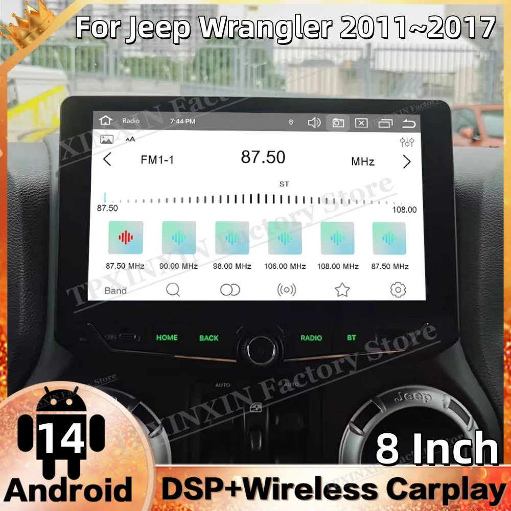 8 Inch For Jeep Wrangler 2011~2017 Multimedia Android 14 Car Radio GPS Navigation Carplay Mirror Link Stereo Receiver Head Unit