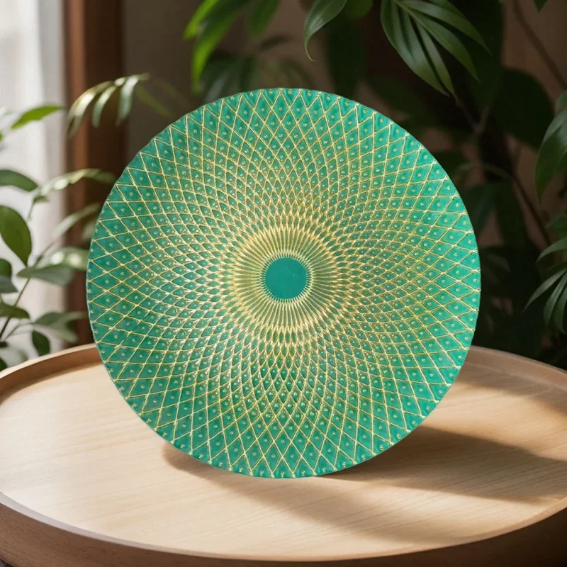 European Internet celebrity home crystal glass green pineapple peacock plate living room candy round flat plate