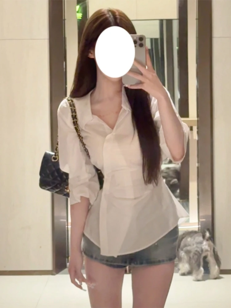 

Белая приталенная женская рубашка во французском стиле, коллекция Winne Museum, весна-лето, новинка, дышащая, повседневная