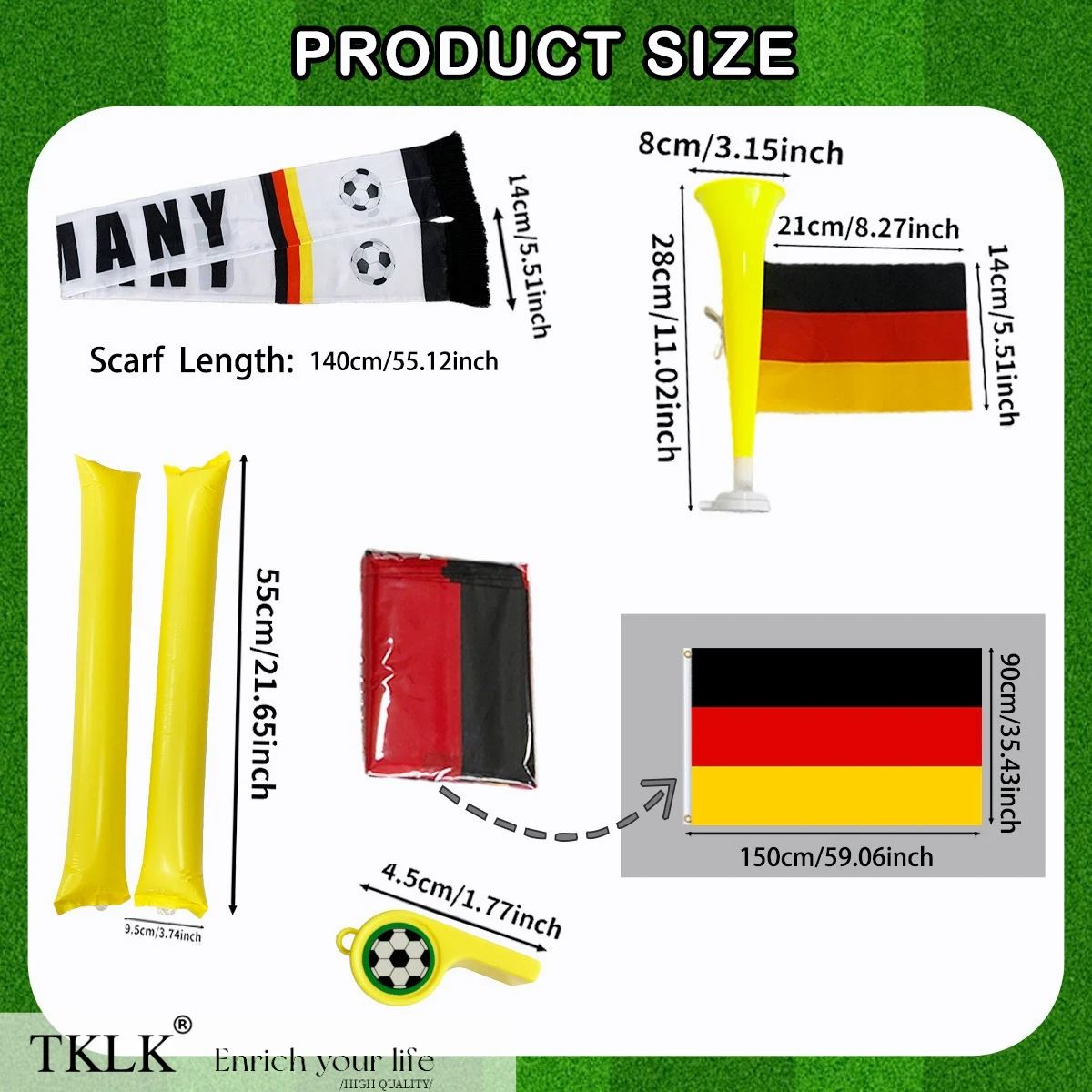 1set/5pcs Multi-ltem Party Favor Packs for Cheering Soccer- Whistle, Country Scarf, Thunder Sticks
