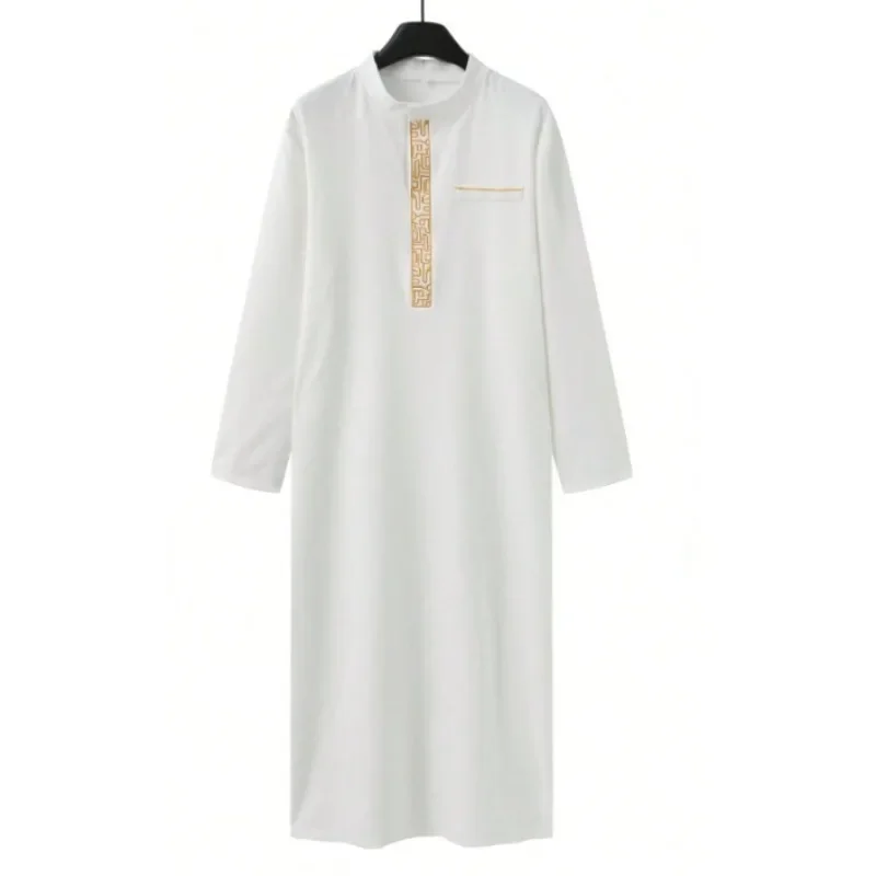 2025 Moda Semplice Nuovo Musulmano Manica Lunga Stile Etnico Ricamato Stand-Up Colletto Abito da Uomo Spot D8589