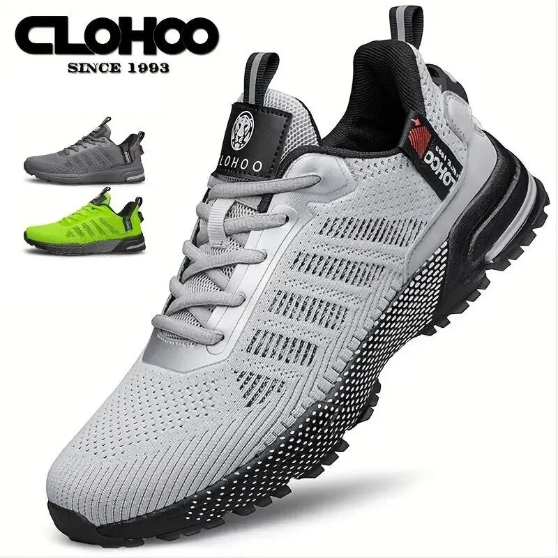 CLOHOO Men\'s Trendy Knitted Breathable Lightweight Comfy Sneakers For Running Jogging Wear-resistant Non-Slip Casual Sport Shoes