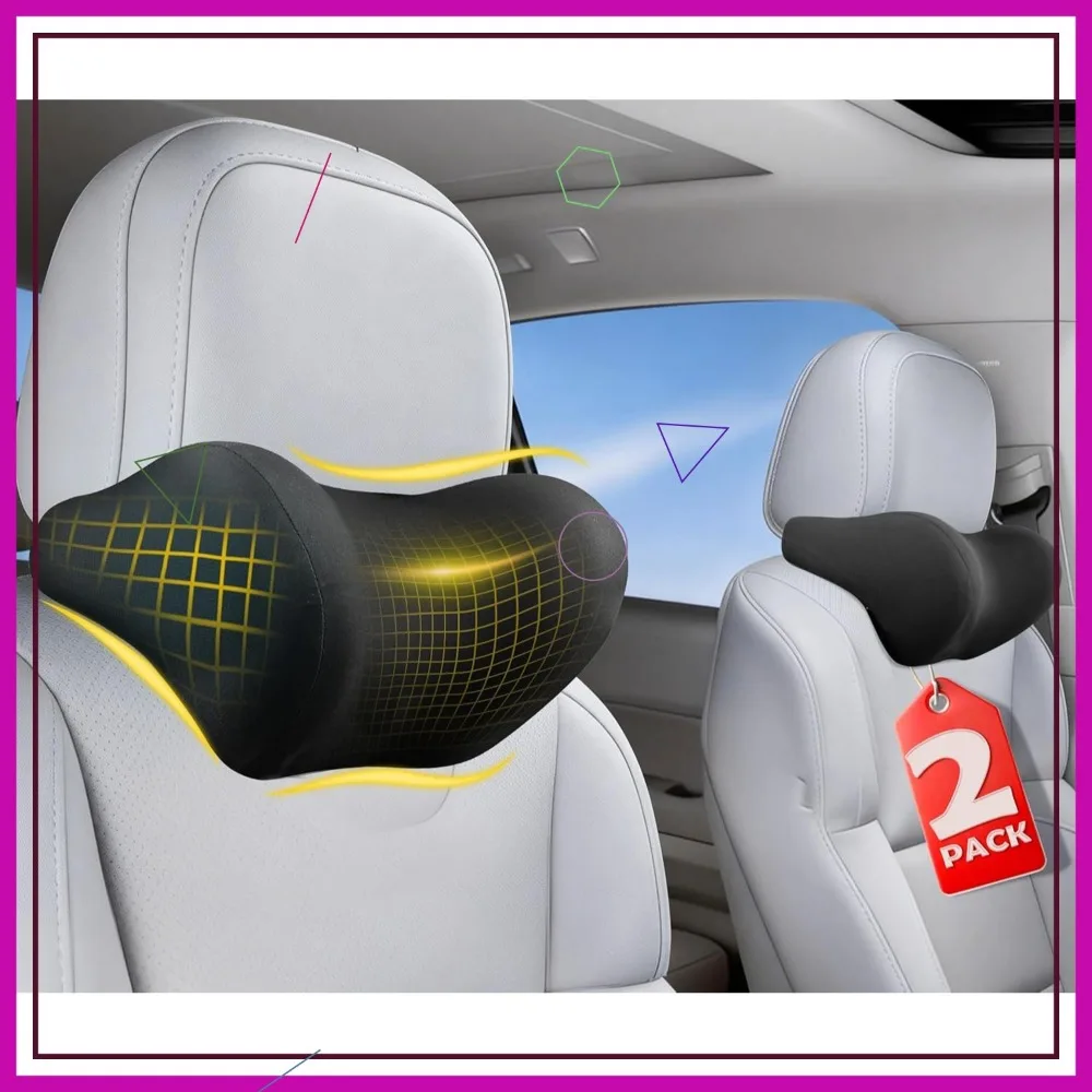 

2-Pack Car Neck Pillow: Ergonomic Memory Foam Headrest, Pain Relief for Long Drives, Universal Fit for Cars, SUVs & Trucks