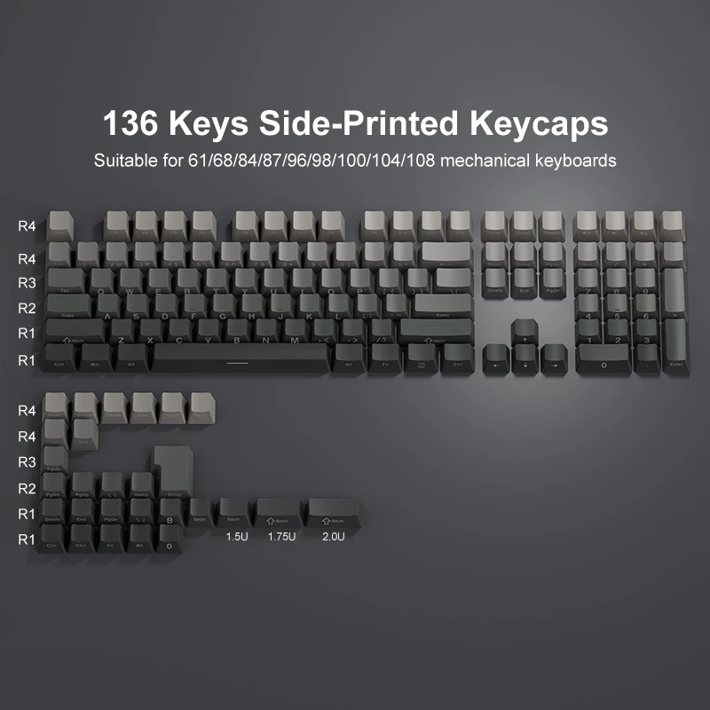 1Set 136 Key PBT Double Shot Side Print Shine Through Backlit Keycaps Set For MX Mechanical Keyboard