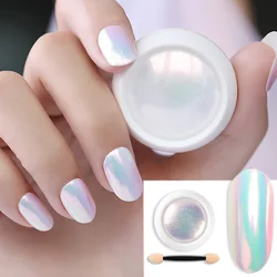 1 caja de polvo de purpurina para uñas de concha de perla, Aurora, hielo transparente, efecto iridiscente, pigmento para decoración de uñas, brillos cromados