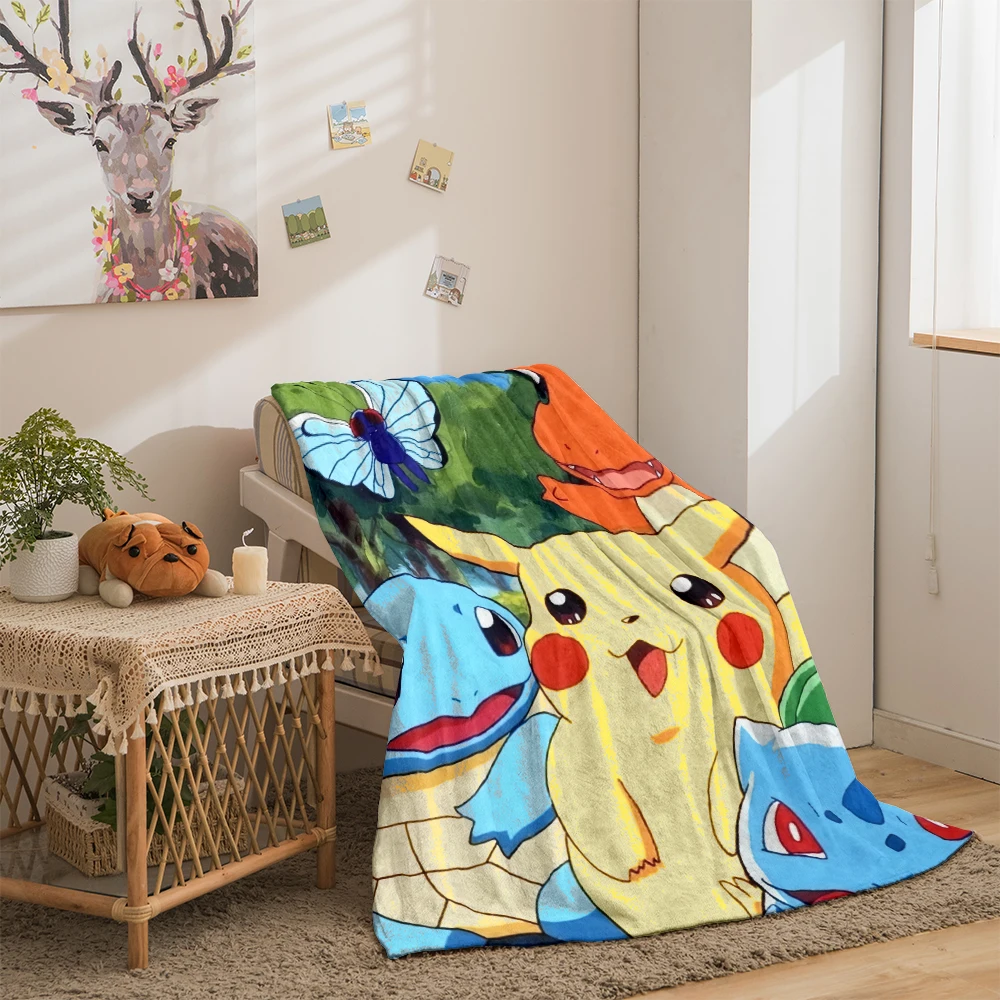 Pokemon blanket cute Pikachu birthday gift to keep warm blanket super cute thin blanket  Portable  Anti-Pilling  Picnic