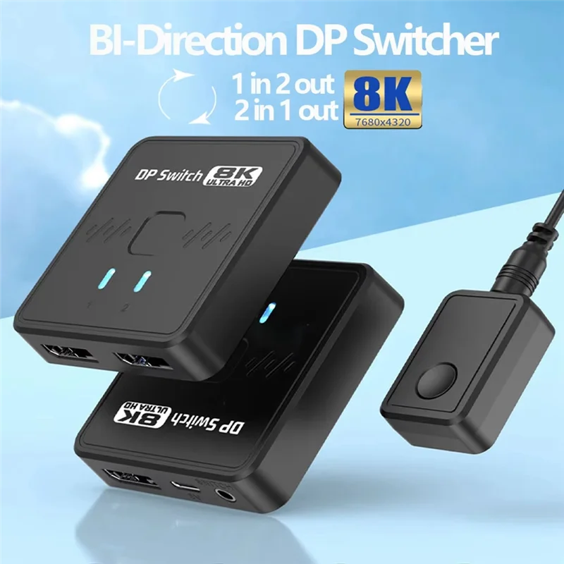 A92Z Displayport Switcher 2X1 8K/30Hz Bi-Direction DP 1.4 Schakelaar/Splitter Met Afstandsbediening voor PS4 TV Box PC