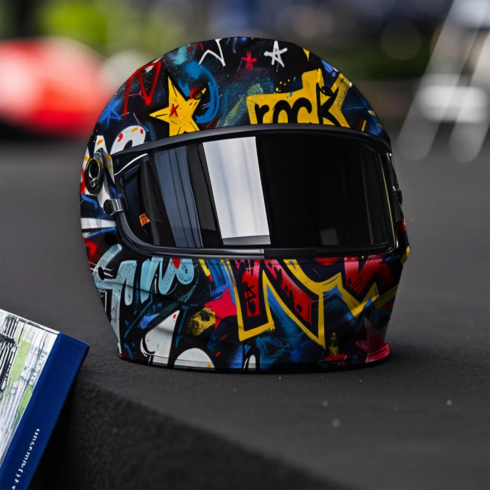 ديناميكية روك أزياء نمط خوذة لكامل الوجه الفينيل التفاف ملصق، مقاوم للماء مقاومة للخدش ذاتية اللصق PVC الشارات، الفنية #6