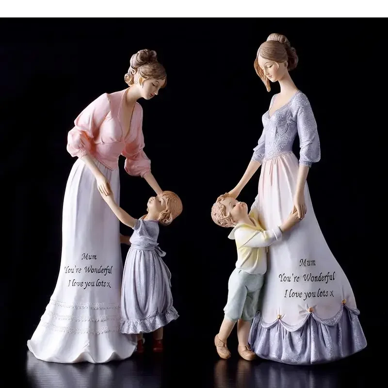 Nordic Character Ornaments Mother Holding Child Resin Figurine Girl Room Decor Mom Portrait Statue Home Decoration Accessories