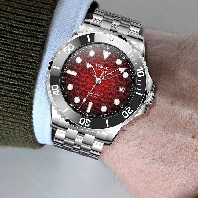 Lobinni ผู้ชายนาฬิกาอัตโนมัติ 41.5 มม.นาฬิกาข้อมือ 100 M กันน้ํา Sapphire Mirror เซรามิค BEZEL Miyota 8215