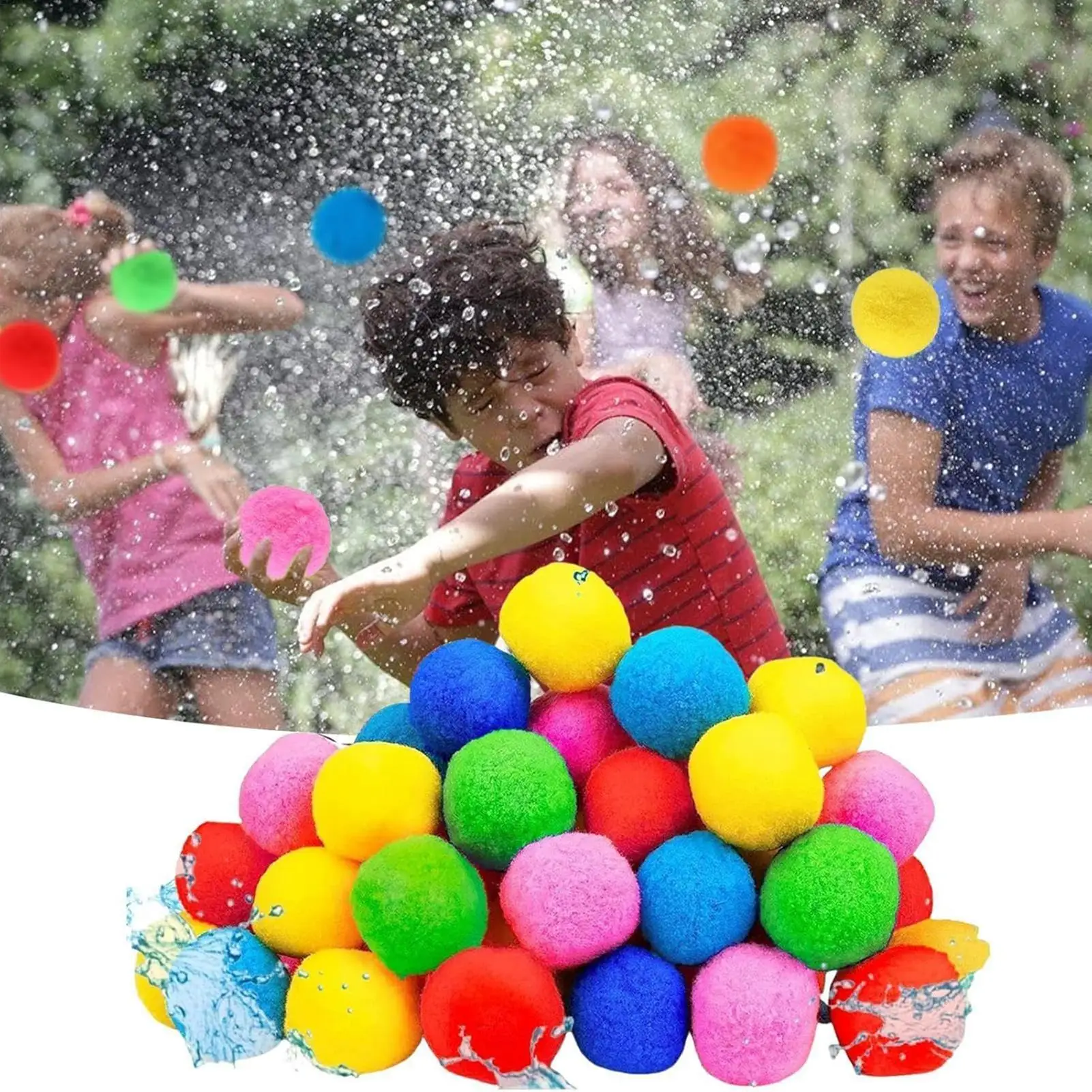 30PCS Splashing Water Balls FunReusable Absorbent Refillable Sponge Ball Colorful Water Fight Toy for Pool Beach Outdoor Summer