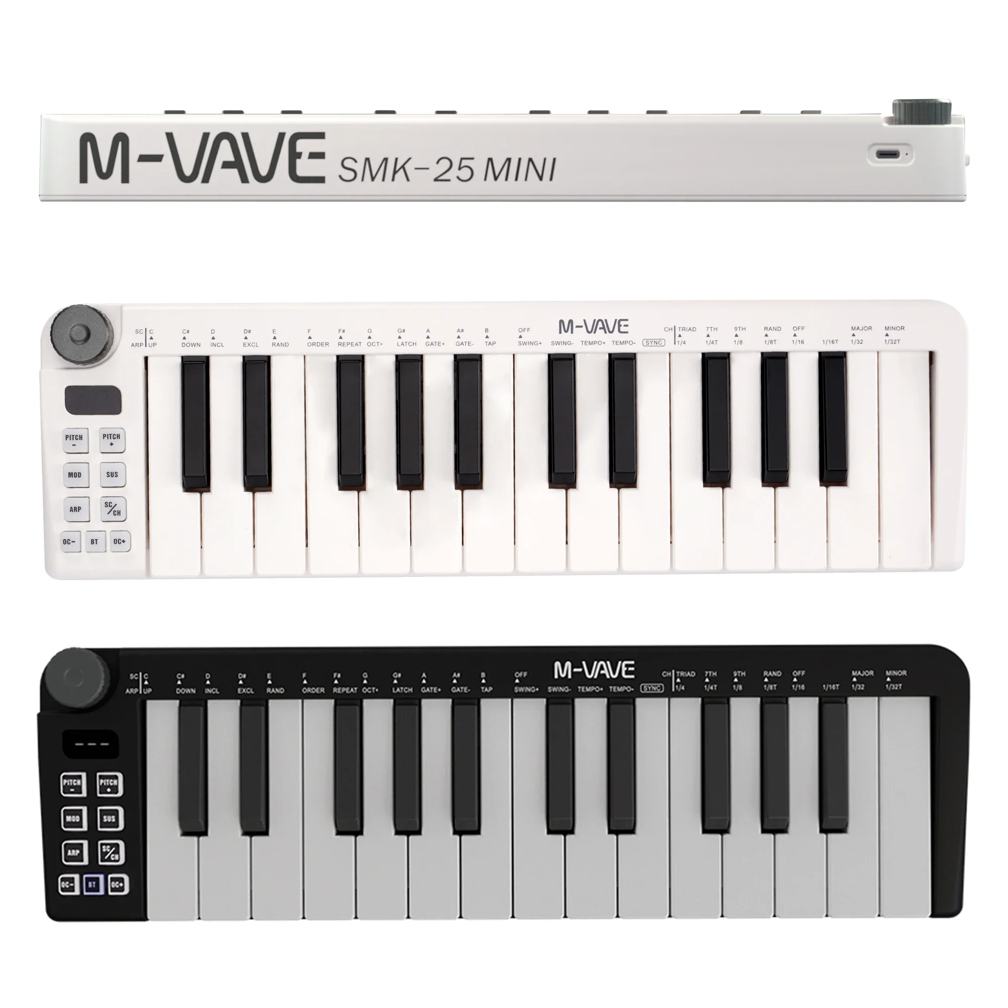 M-VAVE SMK-25mini MIDI Keyboard 25-Key MIDI Control Rechargeable USB Keyboard MIDI Controller with 25 Velocity Sensitive Keys