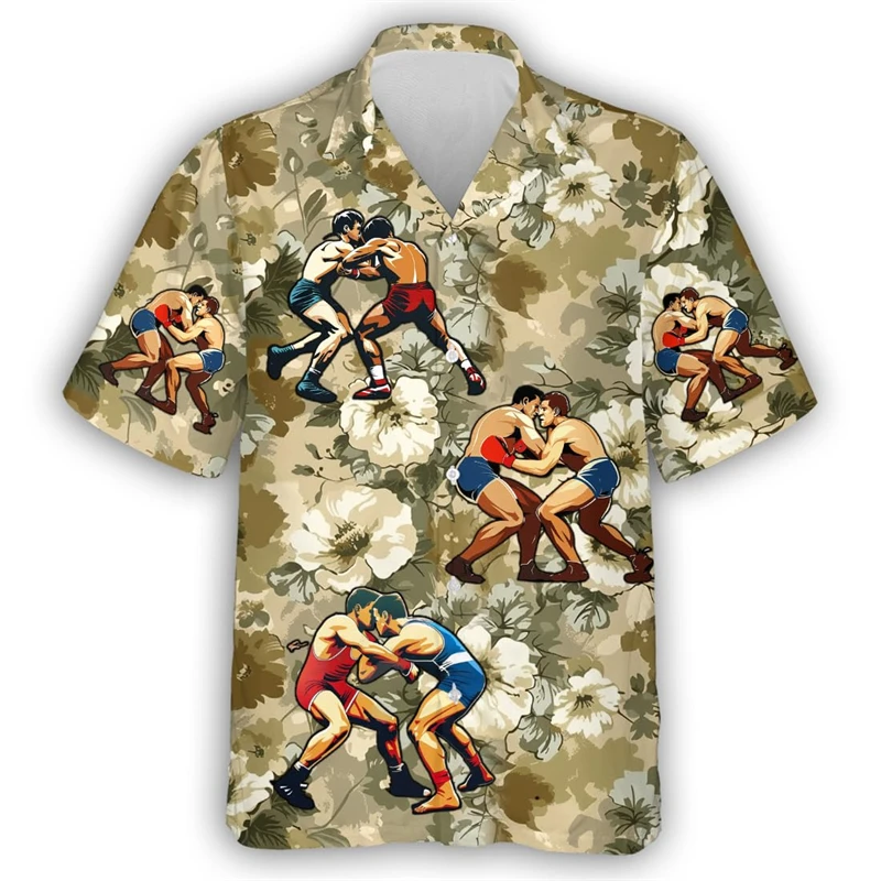 

3D Print Wrestling Mask Hawaiian Beach Shirts Lucha Male Lapel Blouse Fighting Boxing Short Sleeve Lapel Surfing Aloha Shirts