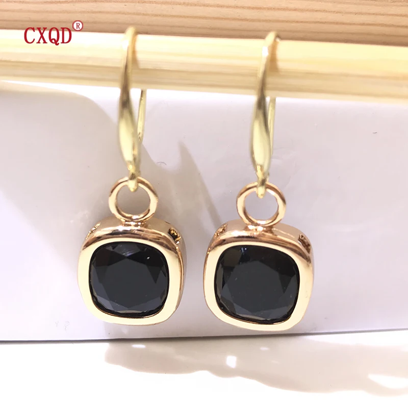 Trendy Exquisite Transparent Multicolor Square Glass Drop Earrings for Women Fashion Jewelry Gold Color Wedding Party Gift
