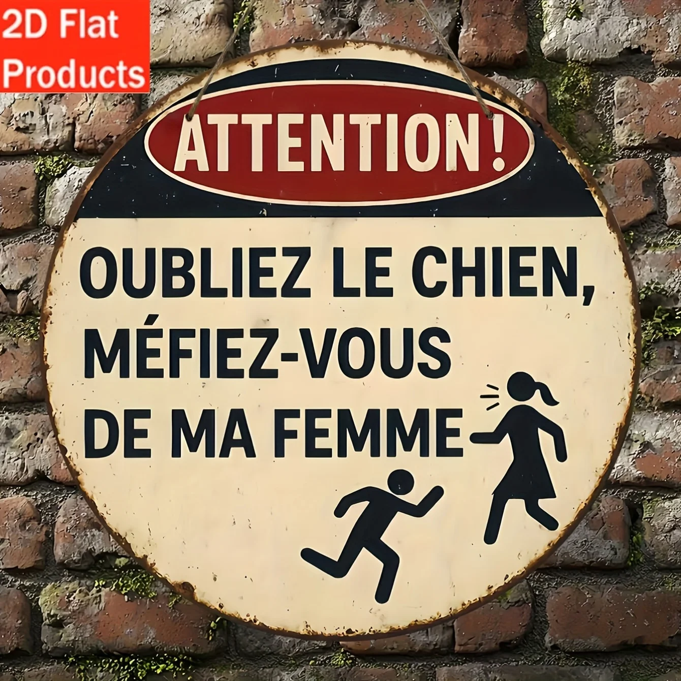 2D Flat, 1pc Vintage French Warning Sign - Funny 