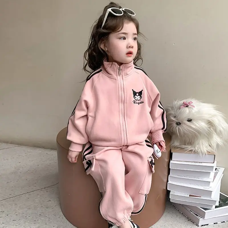 

2Pcs Cartoon Kuromi Children's Sports Set Coat Pants Anime Sanrio Cartoon Spring Autumn Girl Korean Fashion Casual Zipper Jacket