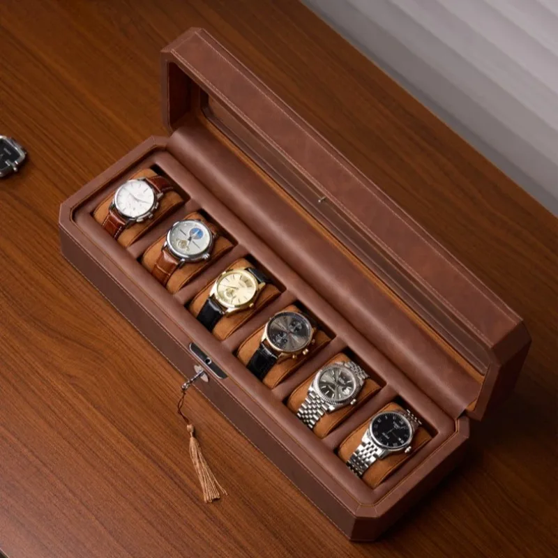 Vintage Watch Box Luxury Watches Storage Boxes Men's Watches with Lock Organizer Boxes Large Capacity Watch Packaging Case