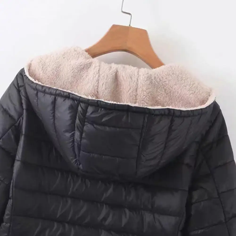 Winter Daunen mantel gepolsterte Plüsch haube mittellanger Reiß verschluss Mantel lange Ärmel Taschen warm täglich tragen Outwear Baumwoll jacke