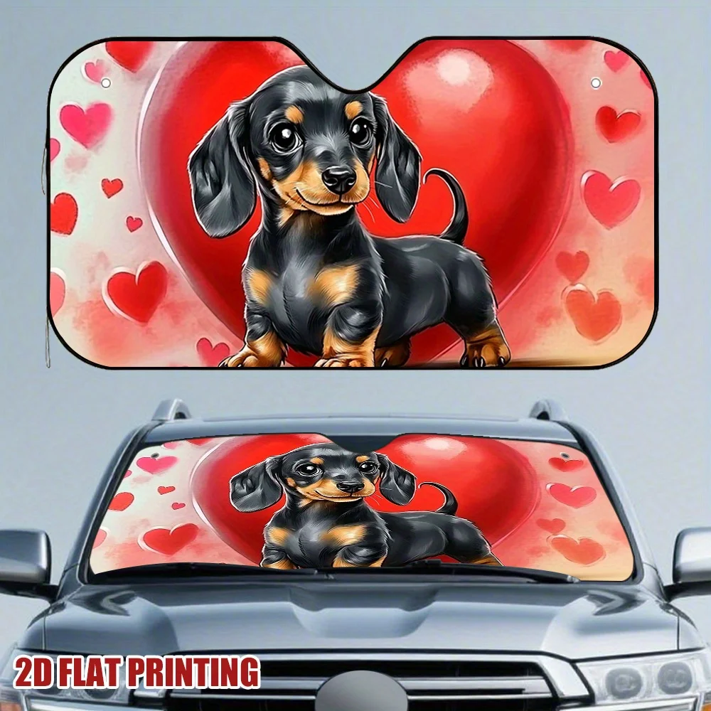 1pc Cute Puppy Love Portrait Car Sun Visor - UV Protection & Heat Reduction, Fit For All Vehicles, Red Heart Design With 