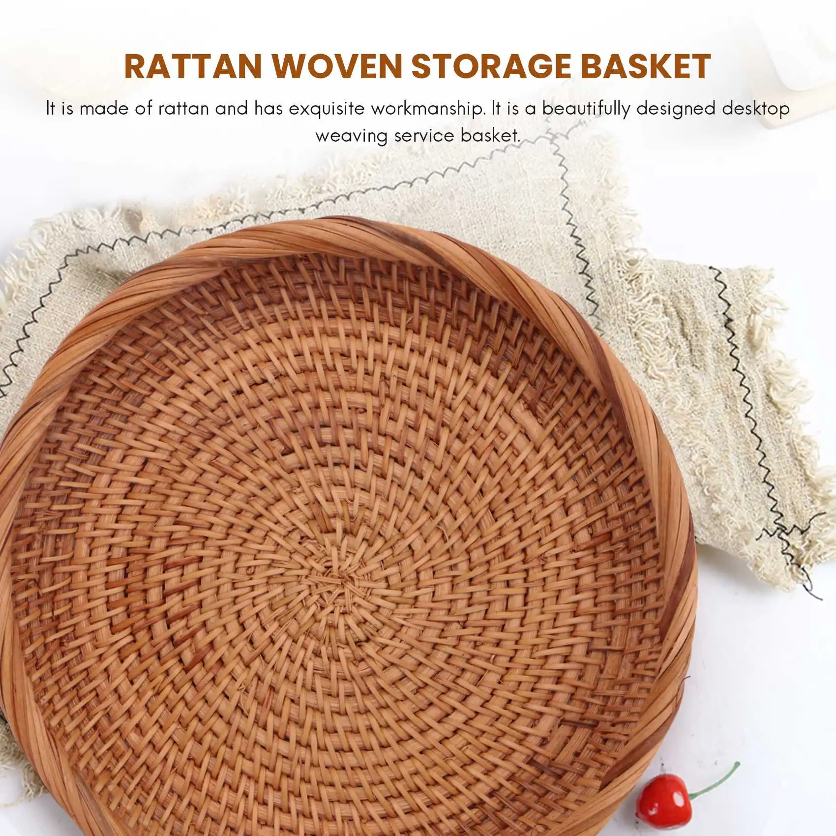 등나무 직조 보관 바구니, 빵 바구니 디스플레이 바구니, 과일 캔디 케이크 트레이, 열쇠, 지갑, 휴대폰 (7.5 인치), 2 팩