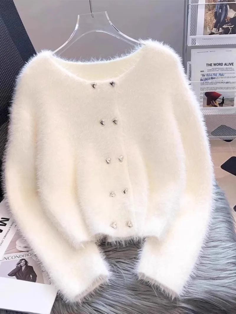 

MiiiiX Sweet Imitation Mink Velvet Plush Soft Knitted Cardigan Jacket Loose Versatile Sweater Coat 2024 Women's Autumn Clothes