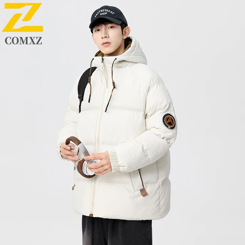 COMXZ 2025 New Autumn Winter Men Cotton Coat Casual Padded Jacket Quilted Parka Hooded Couple Outerwear lightweight windbreaker