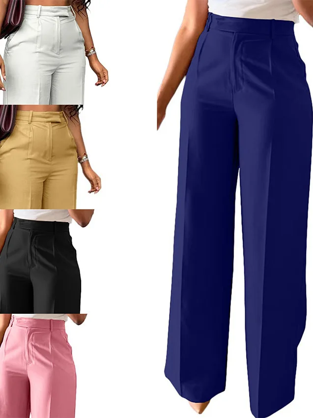 

High Waist Straight Leg Wide Leg Casual Pants Women's Summer Thin Fabric Trousers Long Pants Faion Ladies' Premium Clothing