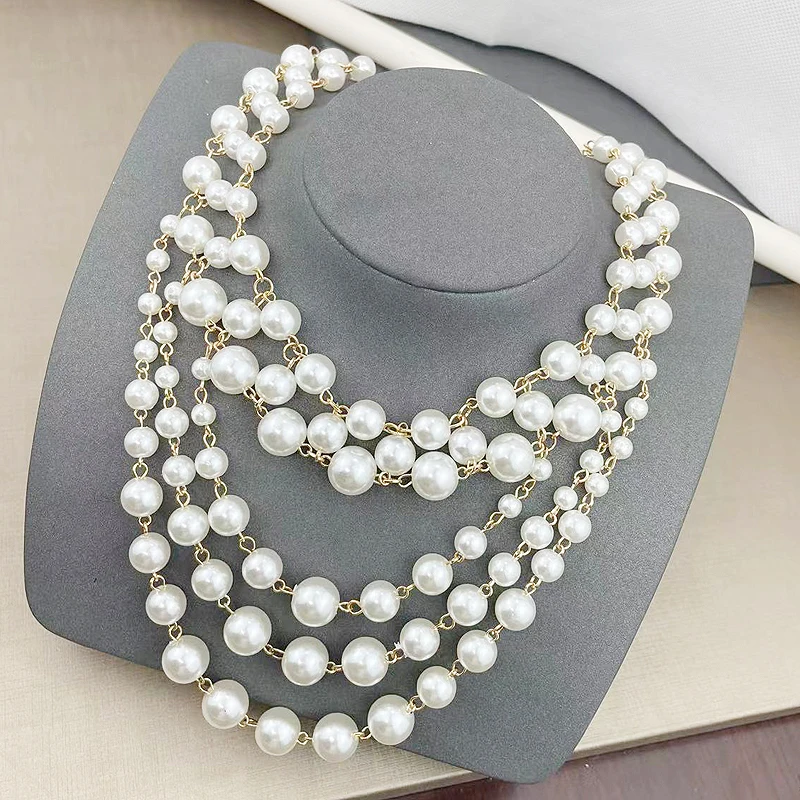 fnaf 2 Rupee Items Cute Girls 5 Layers Length Pearl Necklace Women Jewelry Crocs Charms Hoop Necklace 50cm Good Quality