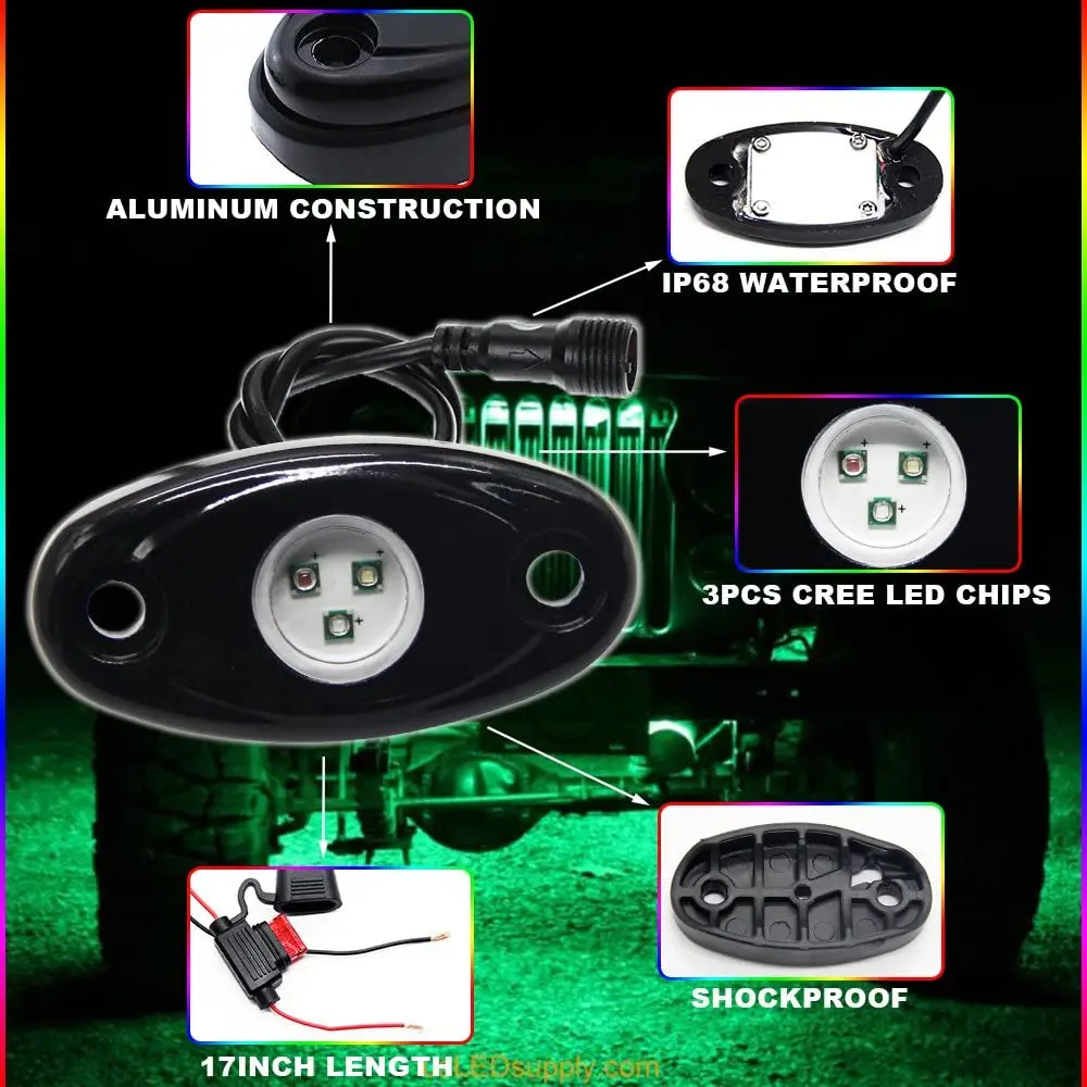 LED 8 pods 12v light RGB waterproof color LED rock light timed music flashing interior neon light for truck