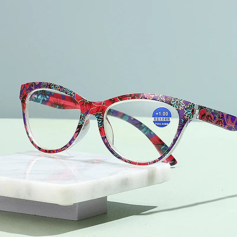 موضة جديدة زهرة نمط إطار نظارات للقراءة محايد جديد القط العين عالية الوضوح الضوء الأزرق حجب طول النظر الشيخوخي نظارات + 4.0 #4