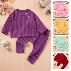 Winter Baby Suit Fashion Solid Color Toddler Clothes Warm Two Piece Button Up Top + Pants Soft and Skin Friendly New Style