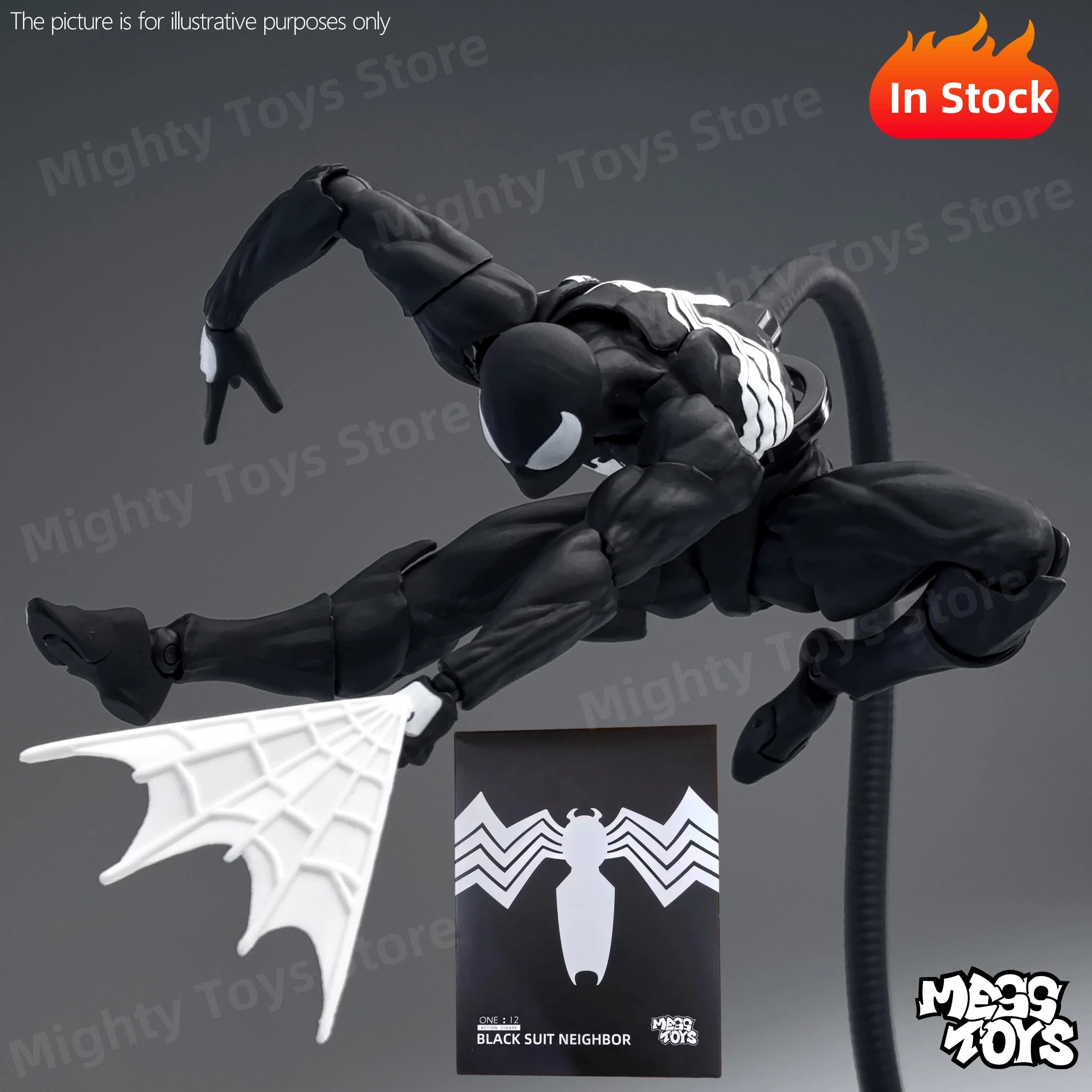 

In Stock Mess Toys Black Spider-Man Figure Suit Neighbor Symbiote Scarlet Spider Kaine Parker Black Red Action Figure Model Toys