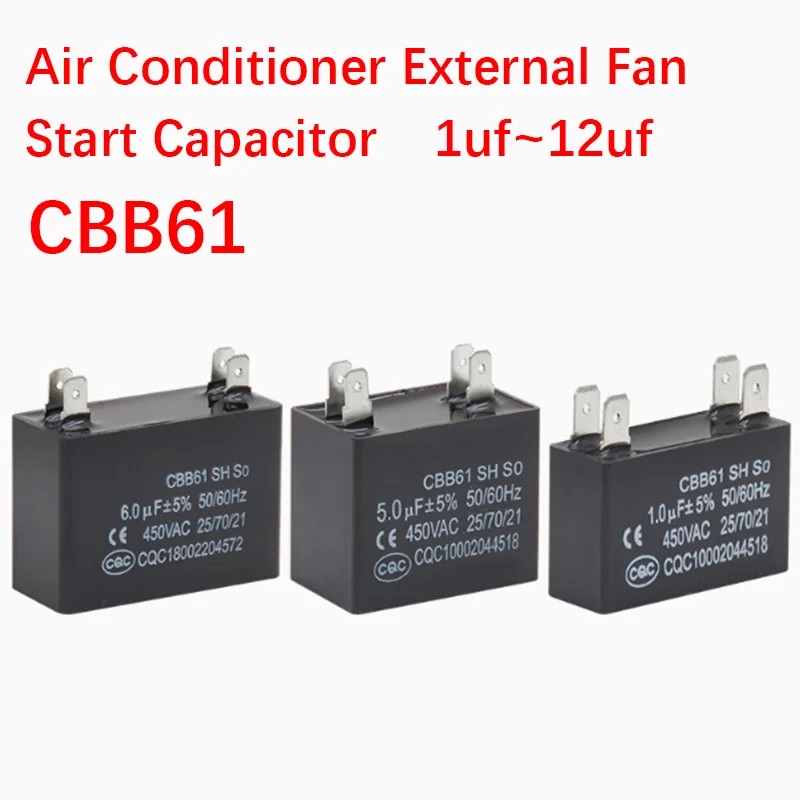 

3-10pcs CBB61 Air Conditioner External Fan Start Capacitor 450vac 1uf 1.5uf 2uf 2.5uf 3uf 3.5uf 4uf 5uf 6uf 7uf 8uf 10uf 12uf