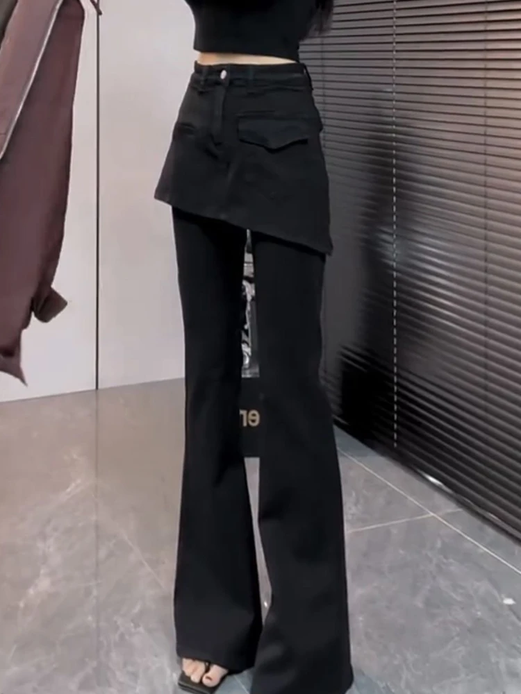 Design sense fake two-piece suit floor pants women spring and summer new style high-end and stylish versatile bell-bottoms