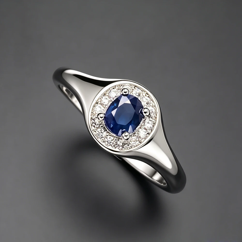 Real Natural Sapphire Adjustable Rings Gemstone Oval 4*5mm for Women Lady Party Wedding Fine Jewelry Gift