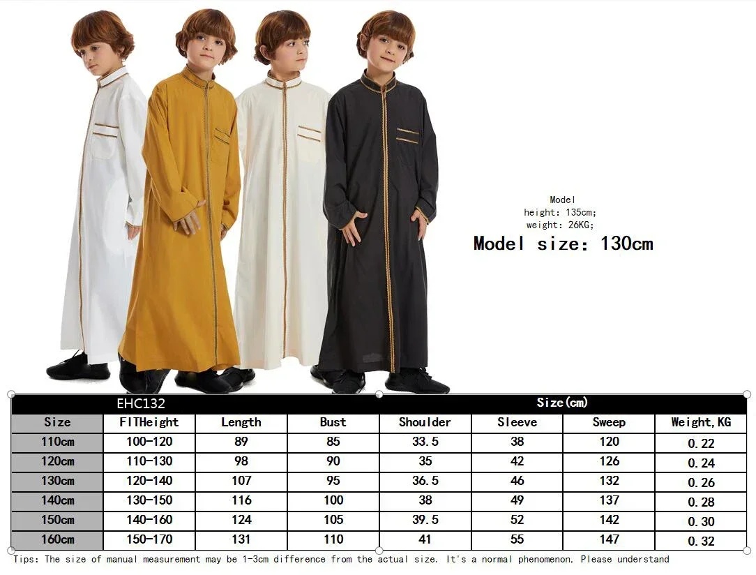 Turkish Muslim Kids Abaya Jubba Thobe Kimono Boy Thobe Thawb Caftan for Children Islam Eid Clothing Long Robe Dress Dubai Saudi