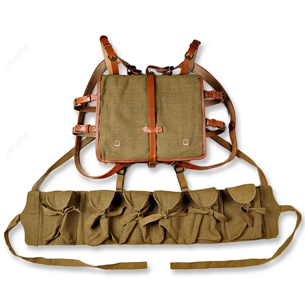 WW2 CHINESE ARMY KMT  PACKAGE FIELD EQUIPMENT WITH WOODEN FRAM WITH KMT SIX CELL AMMO POUCH