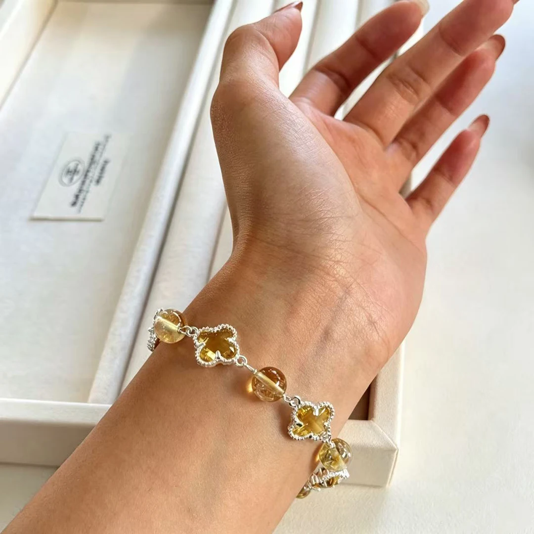 5A Level Natural Topaz Four-leaf Clover Five-flower Bracelet with S925 Sterling Silver Accessories