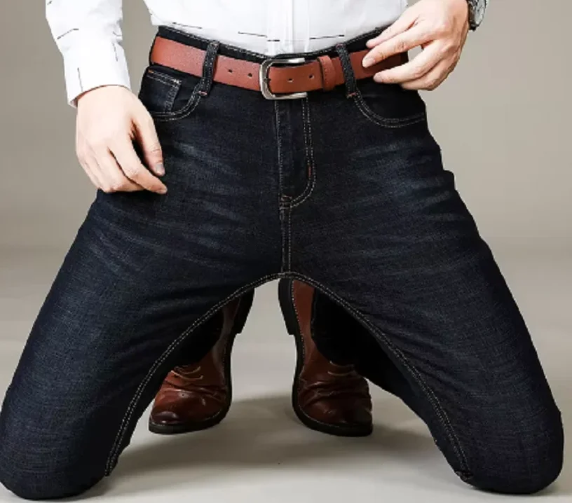 Pantalones vaqueros elásticos ajustados clásicos de otoño 2025 para hombre, pantalones de pierna recta vaqueros de algodón informales de negocios, pantalones negros y azules para hombre