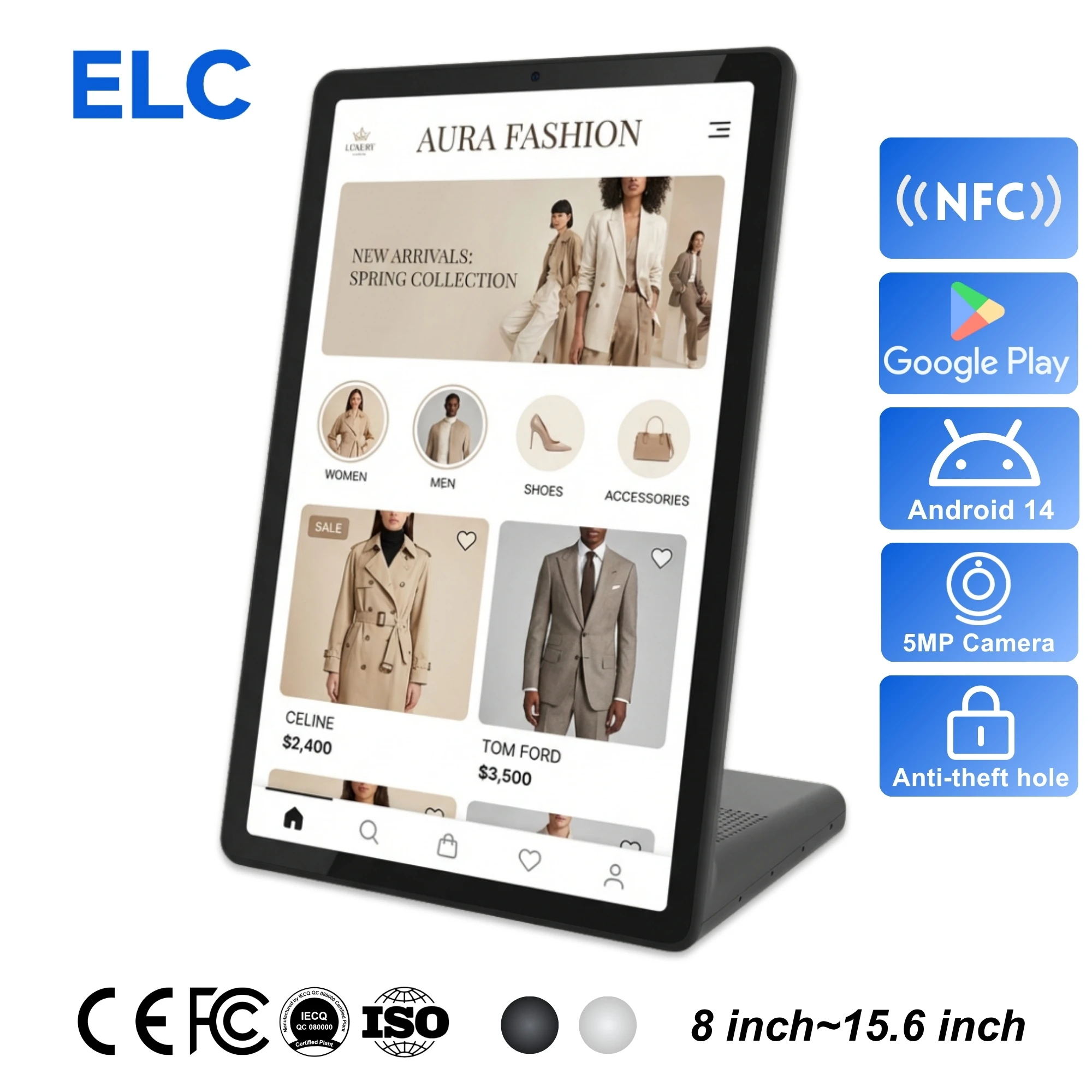 Newest Android 14 L Shape Tablet 4+64GB RK3576S Quad Core Desktop Digital Signage with 3.0 TOPS NPU for AI Task