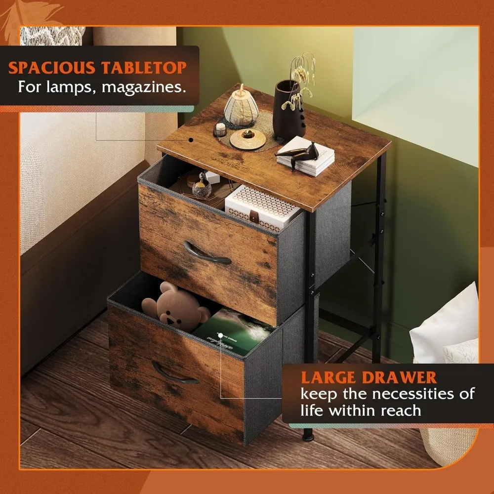 

Комплект из 2 прикроватных тумбочек, Комплекты тумбочек и комодов, Прикроватные тумбочки с 2 тканевыми ящиками, Прикроватные столики для спальни