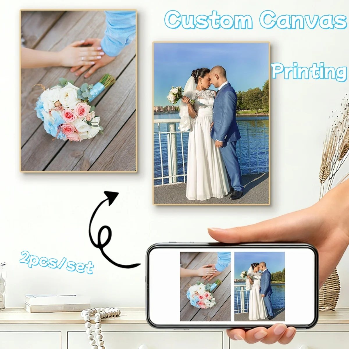 2pcs/set Personalized Custom Photo Canvas Printing Suitable for Family Life Pets Scenery Couple Weddings Home Decor Poster Gifts