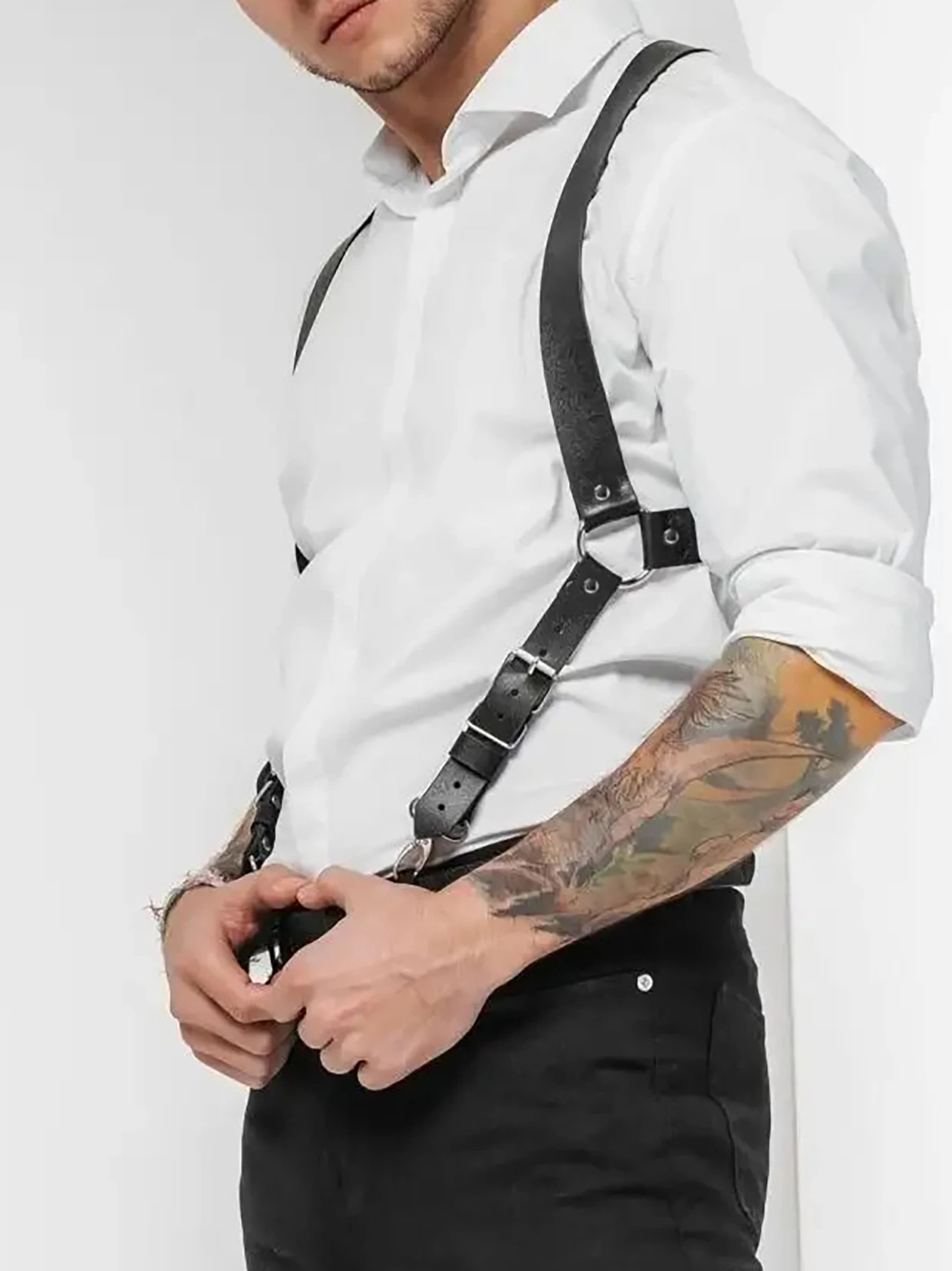 PU Leather Chest Harness for Men, Adjustable Suspenders