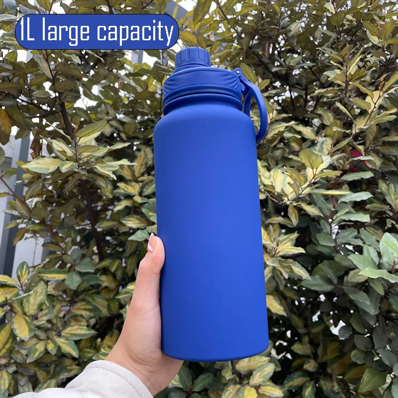 Thermos sportivo da 1 litro di grande capacità con manico, fiaschette sottovuoto in acciaio inossidabile, bicchieri da palestra, bottiglia d\'acqua