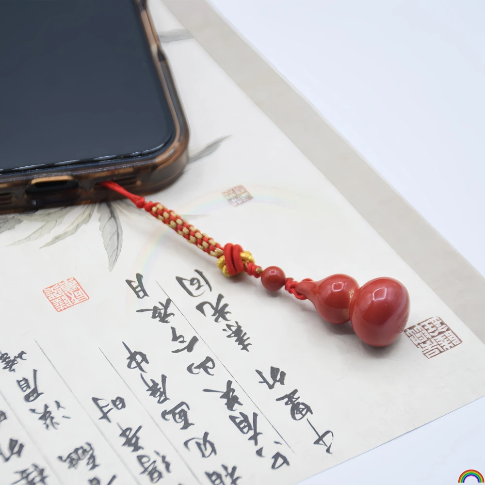Natural vermilion gourd phone chain with high-content imperial sand, Fu Lu, zodiac year keychain pendant, Rwbuy