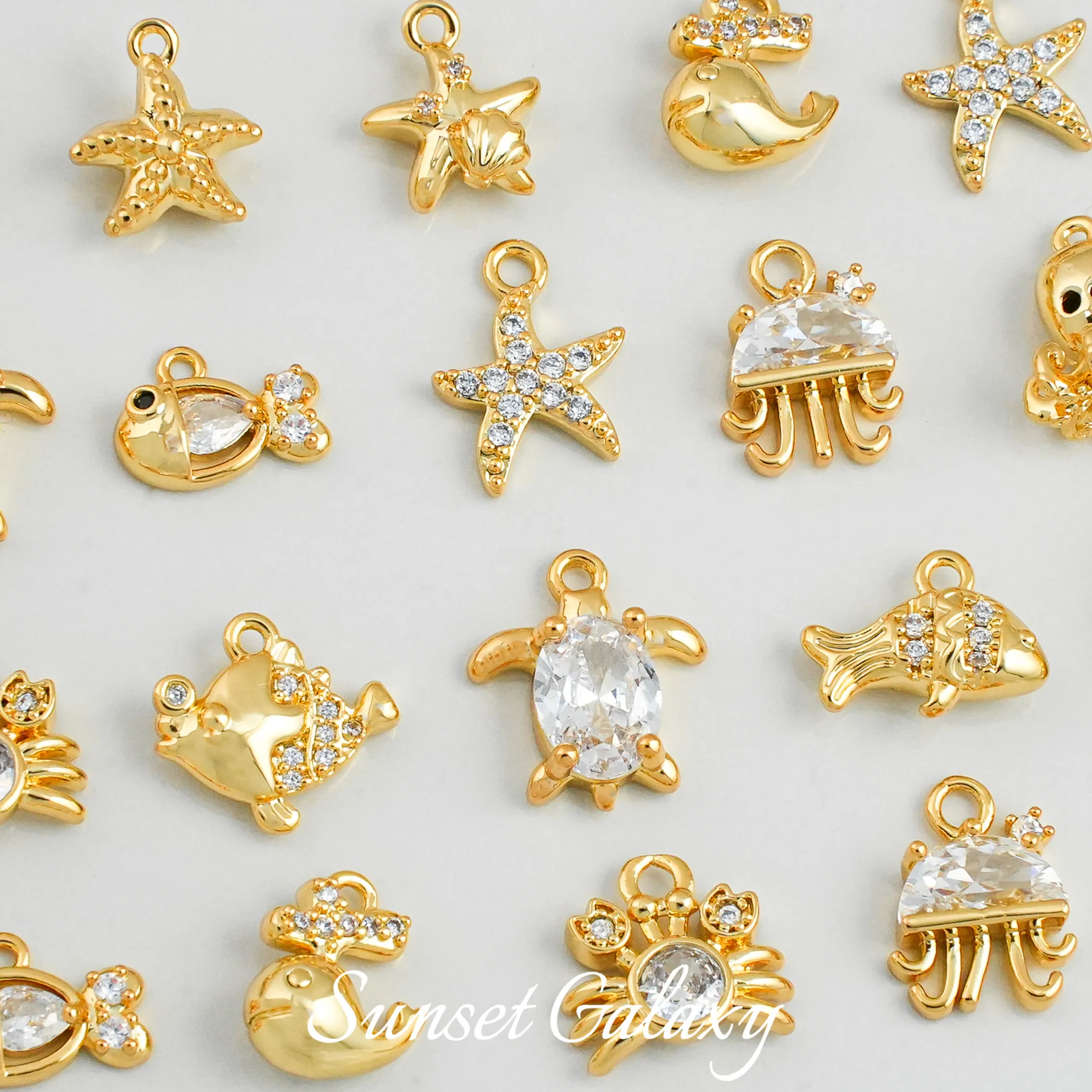 [Ocean] 18k Gold Animal Pendant Small Fish Seahorse Handmade DIY Beaded Material Bracelet Necklace Earrings Accessories