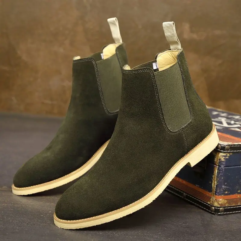 Stivaletti Chelsea da uomo in vera pelle scamosciata retrò Stivaletti corti alla moda da uomo Scarpe alte casual stile britannico