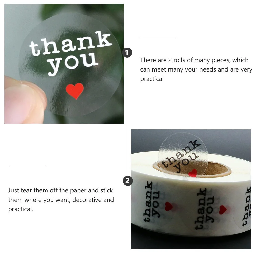 500Pcs Transparent Label Stickers Featuring Thank You and Red Heart Design for Packaging Sealing Greeting Cards Gifts Decorative