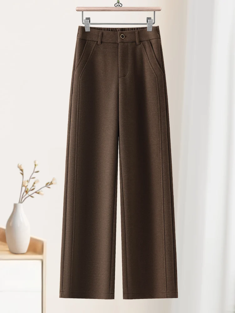 

Khaki Woolen Wide Leg Pants Women's High Waist Drapey Casual Acetate Wool Straight Leg Pants Autumn Winter New Style